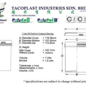 1 Liter M2 PolyCan Technical Drawing