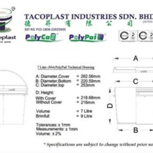 7 Liter PolyPail Technical Drawing